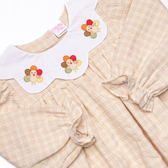 Thanksgiving Turkey Embroidered Dress, Brown