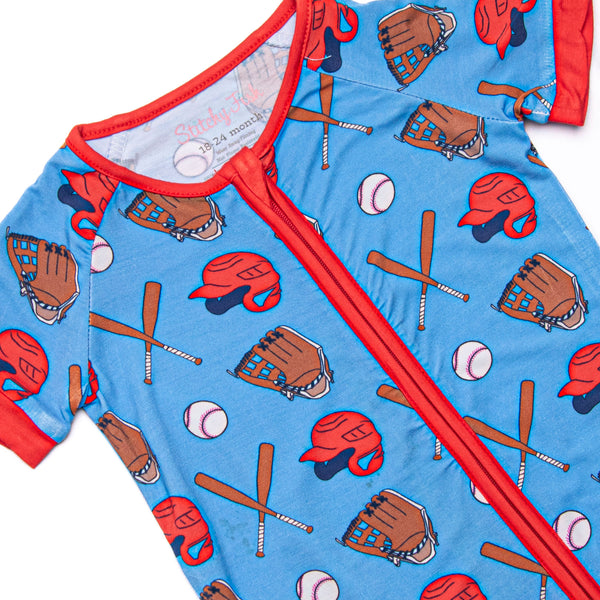 Spring Break Slugger Bamboo Short Zippy Pajama, Blue