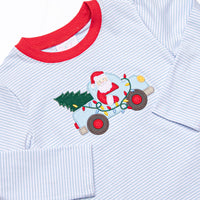 Christmas Cargo Applique Top, Blue Stripe