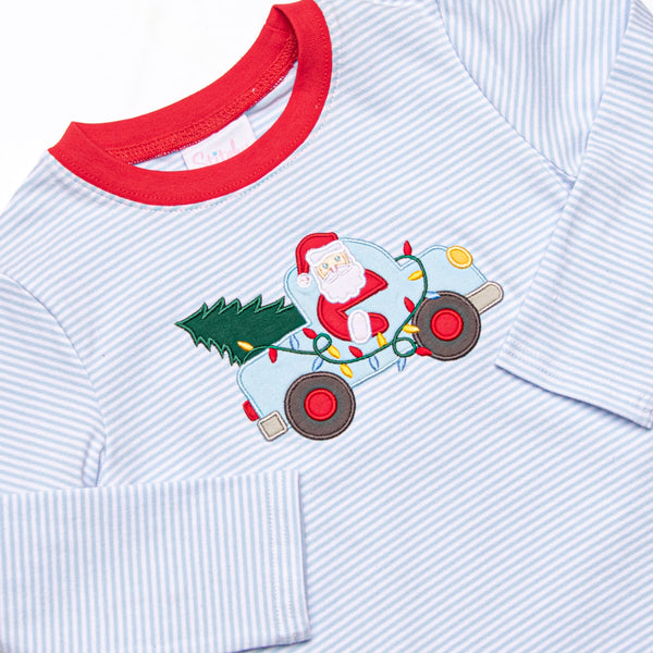Christmas Cargo Applique Top, Blue Stripe