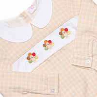 Thanksgiving Turkey Embroidered Romper, Brown