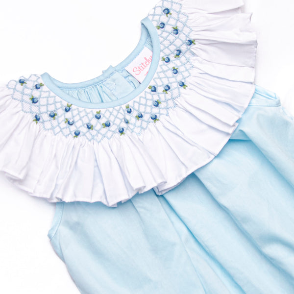 Porcelain Petals Smocked Bubble, Blue