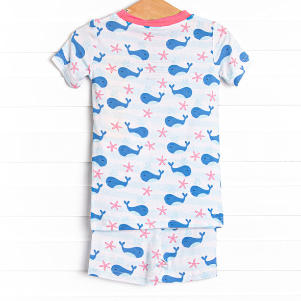 Oceanside Stripes Bamboo Pajama Short Set, Blue