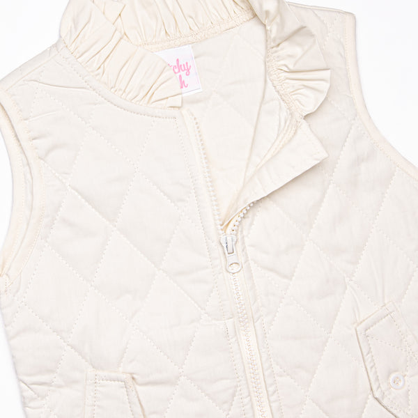 Quilted Ruffle Vest, Ivory