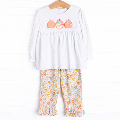 Pumpkin Spice Applique Ruffle Pant Set, Orange