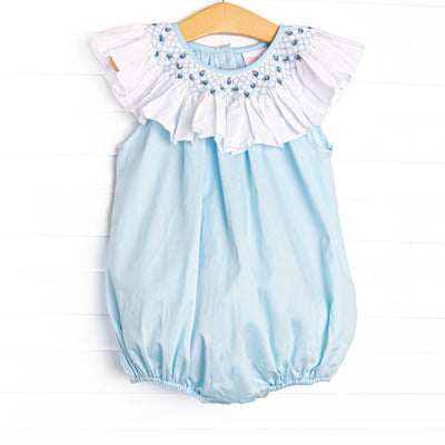 Porcelain Petals Smocked Bubble, Blue