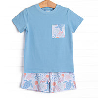 Sea Turtle Season Short Set, Blue