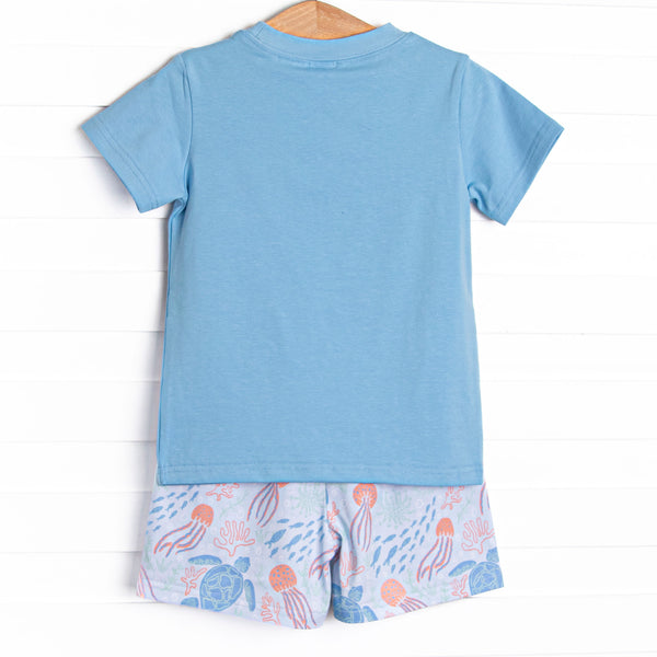 Sea Turtle Season Short Set, Blue