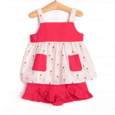 Truly Tulips Pocket Ruffle Short Set, Pink
