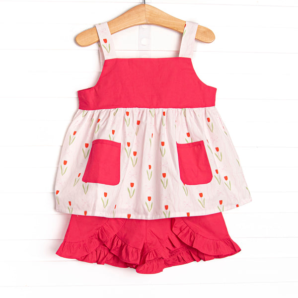 Truly Tulips Pocket Ruffle Short Set, Pink