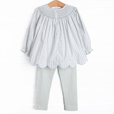 Fall Leaf Feathers Smocked Legging Set, Green
