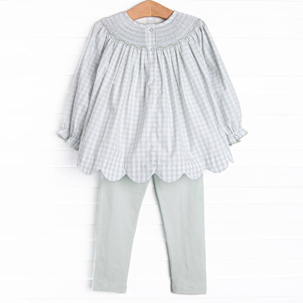 Fall Leaf Feathers Smocked Legging Set, Green