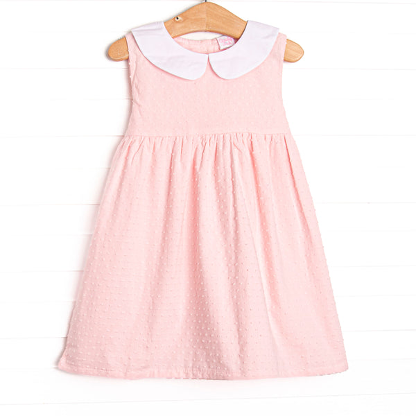Elizabeth Collared Dress, Pink Swiss Dot