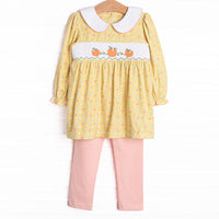 Sunny Day Patch Smocked Legging Set, Yellow