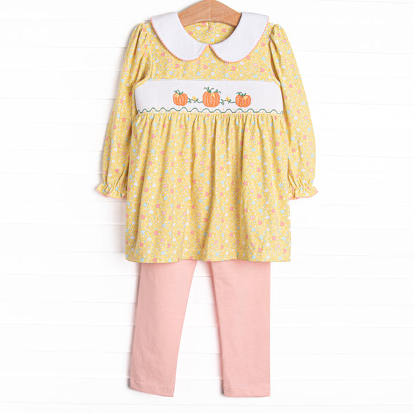 Sunny Day Patch Smocked Legging Set, Yellow