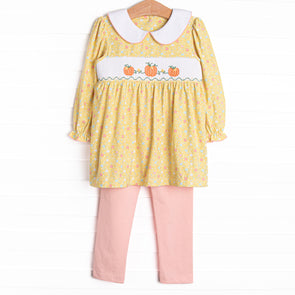 Sunny Day Patch Smocked Legging Set, Yellow
