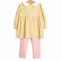 Sunny Day Patch Smocked Legging Set, Yellow