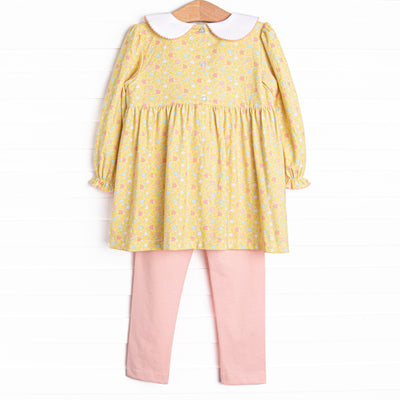 Sunny Day Patch Smocked Legging Set, Yellow