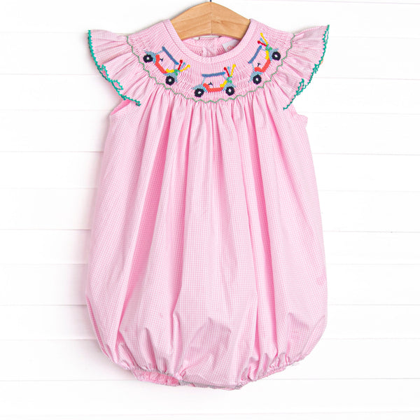Gone Golfin' Smocked Girl Bubble, Pink Gingham