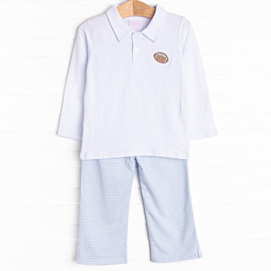 Friday Night Lights Embroidered Pant Set, Blue