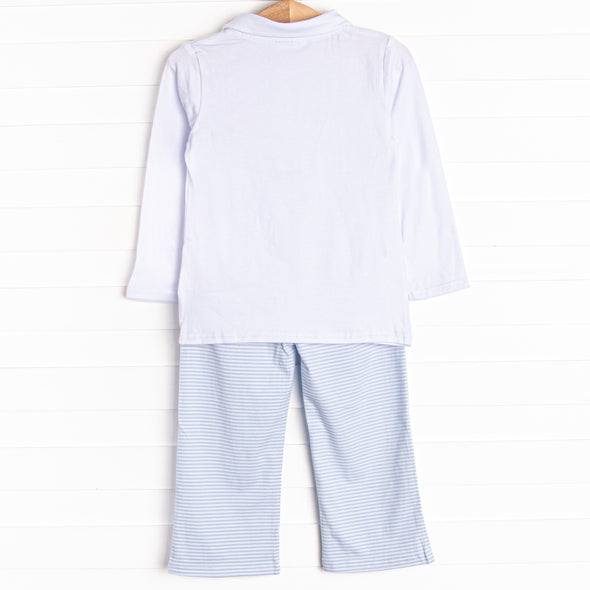 Friday Night Lights Embroidered Pant Set, Blue