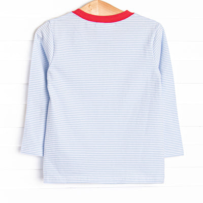 Christmas Cargo Applique Top, Blue Stripe