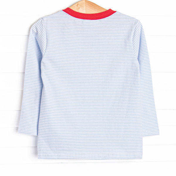 Christmas Cargo Applique Top, Blue Stripe