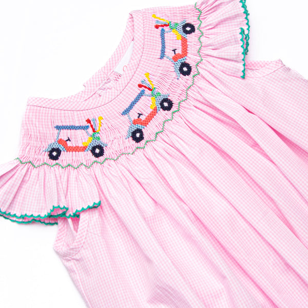 Gone Golfin' Smocked Girl Bubble, Pink Gingham