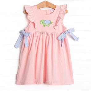 Sea Turtle Applique Side Tie Dress, Pink