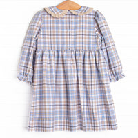 Autumn Bird Blessing Smocked Dress, Blue and Tan Plaid