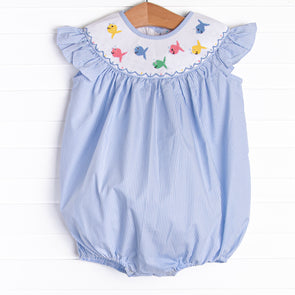 Fish Frenzy Smocked Girl Bubble, Blue