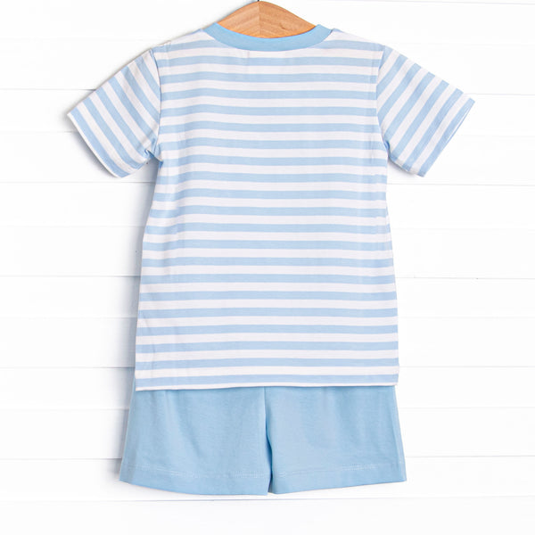Mr. Mouse Trio Applique Short Set, Blue Stripe