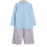 Tilling Tractor French Knot Embroidered Polo Pant Set, Blue