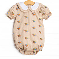 Tail Feather Turkeys Embroidered Bubble, Tan