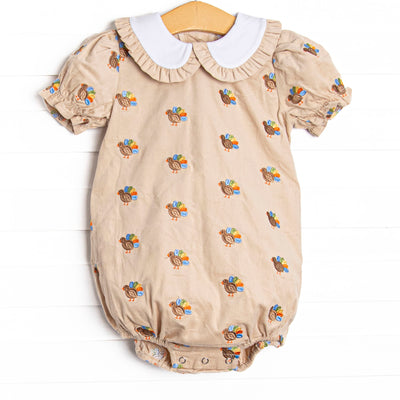 Tail Feather Turkeys Embroidered Bubble, Tan