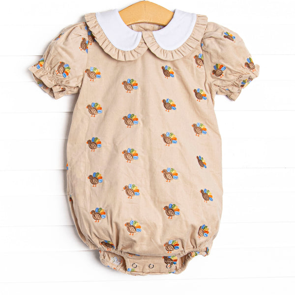 Tail Feather Turkeys Embroidered Bubble, Tan