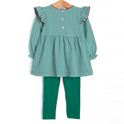 Red Nose Reindeer Applique Legging Set, Green