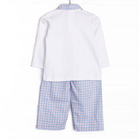 Firetruck French Knot Embroidered Polo Pant Set, Blue