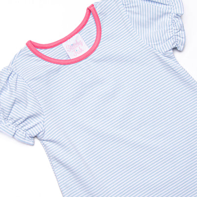 Poppy Ruffle Short Set, Pink and Blue Stripe