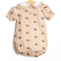 Tail Feather Turkeys Embroidered Bubble, Tan