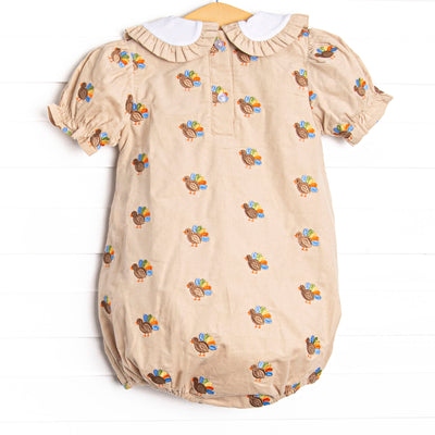 Tail Feather Turkeys Embroidered Bubble, Tan