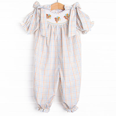 Pastel Poults Smocked Romper, Orange
