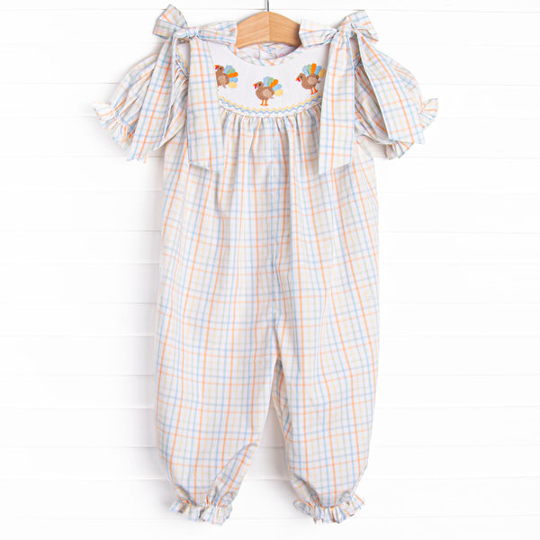 Pastel Poults Smocked Romper, Orange