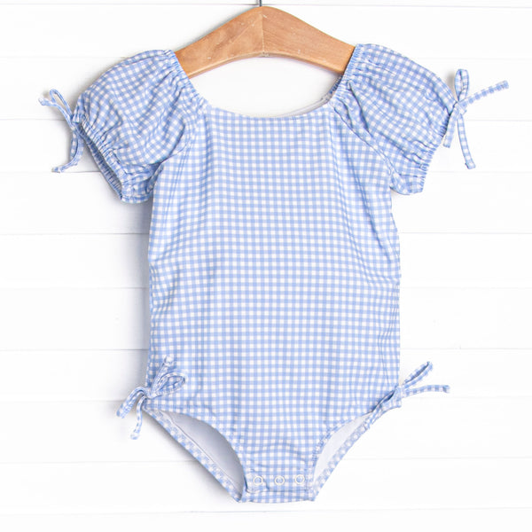 Lakeside Gingham Puff Sleeve One Piece, Blue