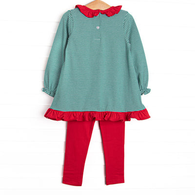 Santa's Best Friend Applique Legging Set, Green