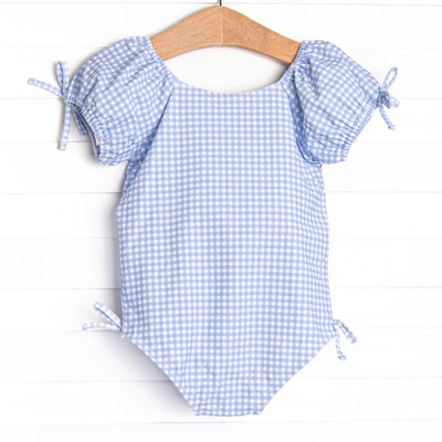 Lakeside Gingham Puff Sleeve One Piece, Blue