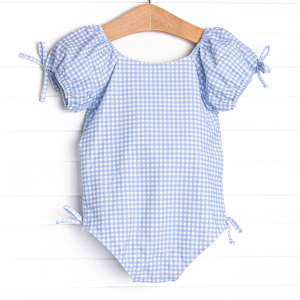 Lakeside Gingham Puff Sleeve One Piece, Blue