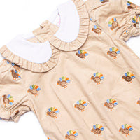 Tail Feather Turkeys Embroidered Bubble, Tan