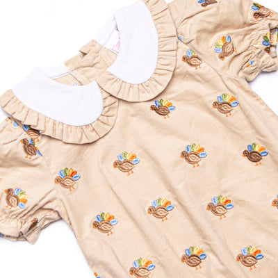 Tail Feather Turkeys Embroidered Bubble, Tan