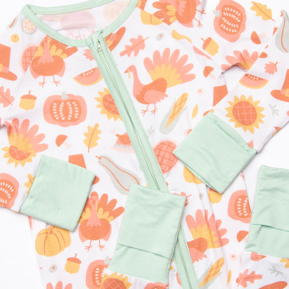 Thanksgiving Favorites Bamboo Zippy Pajama, Mint